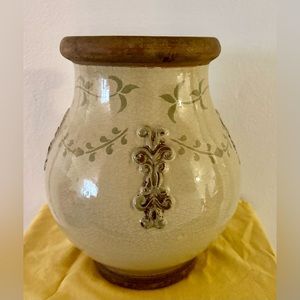 Vintage Hand Thrown Ceramic Vase/canister. 9.25” high.
